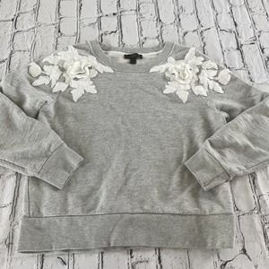 J. Crew Floral Appliqué Sweater Gray White Small Cotton